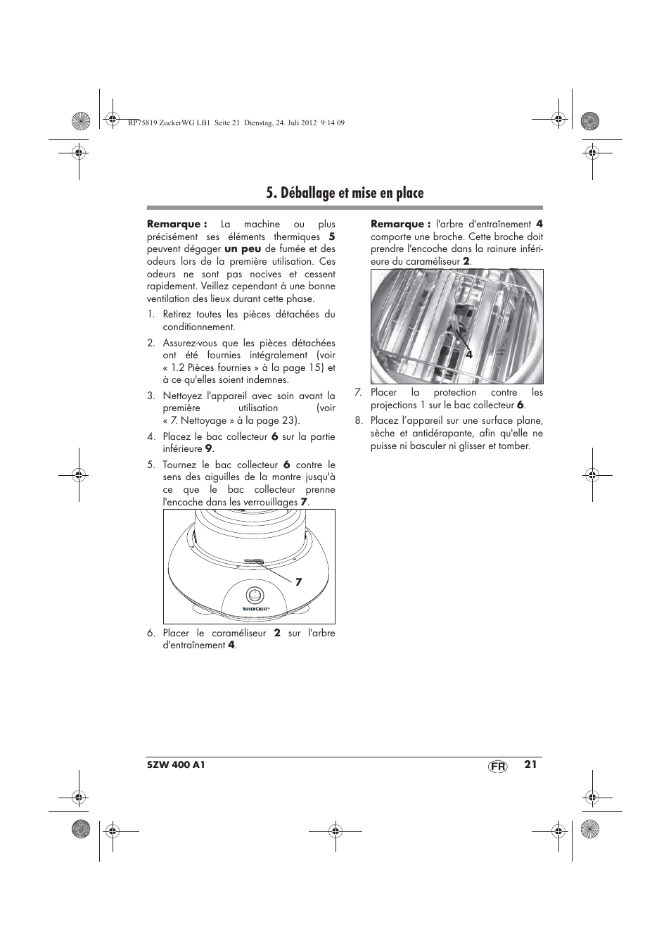 Déballage et mise en place | Silvercrest SZW 400 A1 User Manual | Page 23 / 66