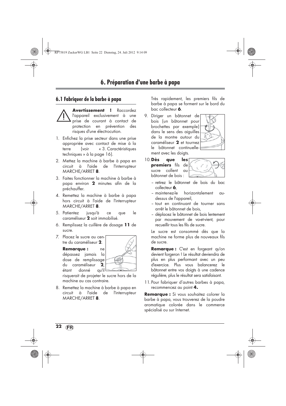 Préparation d'une barbe à papa, 1 fabriquer de la barbe à papa | Silvercrest SZW 400 A1 User Manual | Page 24 / 66