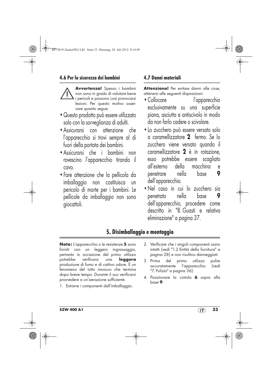 Disimballaggio e montaggio | Silvercrest SZW 400 A1 User Manual | Page 35 / 66