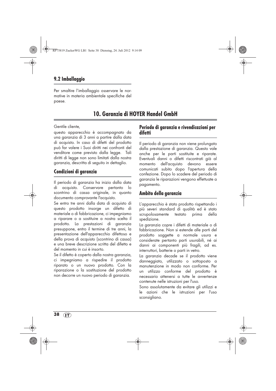 Garanzia di hoyer handel gmbh | Silvercrest SZW 400 A1 User Manual | Page 40 / 66