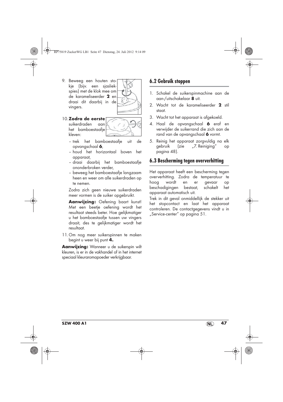 2 gebruik stoppen, 3 bescherming tegen oververhitting | Silvercrest SZW 400 A1 User Manual | Page 49 / 66