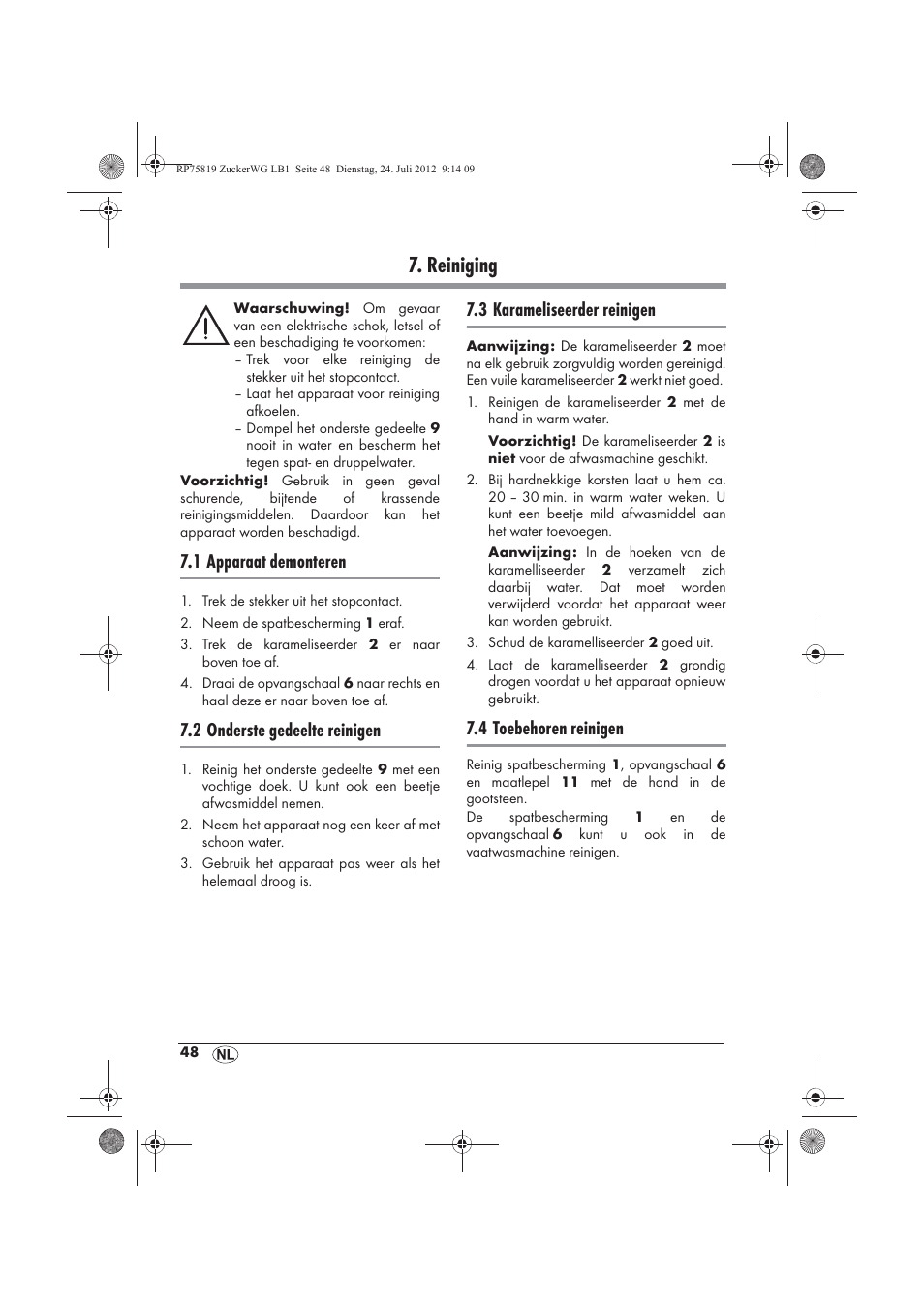 Reiniging, 1 apparaat demonteren, 2 onderste gedeelte reinigen | 3 karameliseerder reinigen, 4 toebehoren reinigen | Silvercrest SZW 400 A1 User Manual | Page 50 / 66