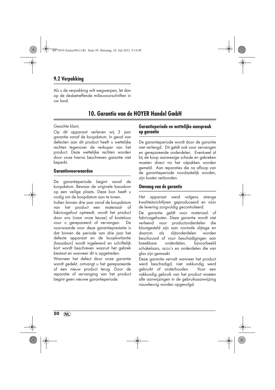 Garantie van de hoyer handel gmbh | Silvercrest SZW 400 A1 User Manual | Page 52 / 66