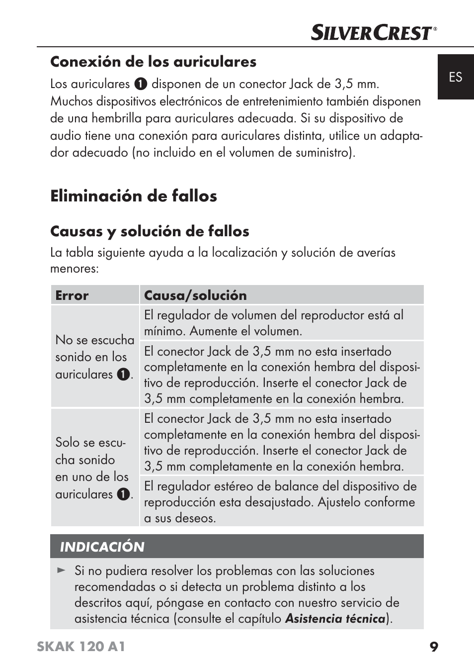 Eliminación de fallos | Silvercrest SKAK 120 A1 User Manual | Page 12 / 59