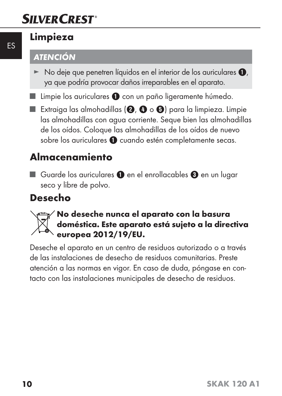 Limpieza, Almacenamiento, Desecho | Silvercrest SKAK 120 A1 User Manual | Page 13 / 59