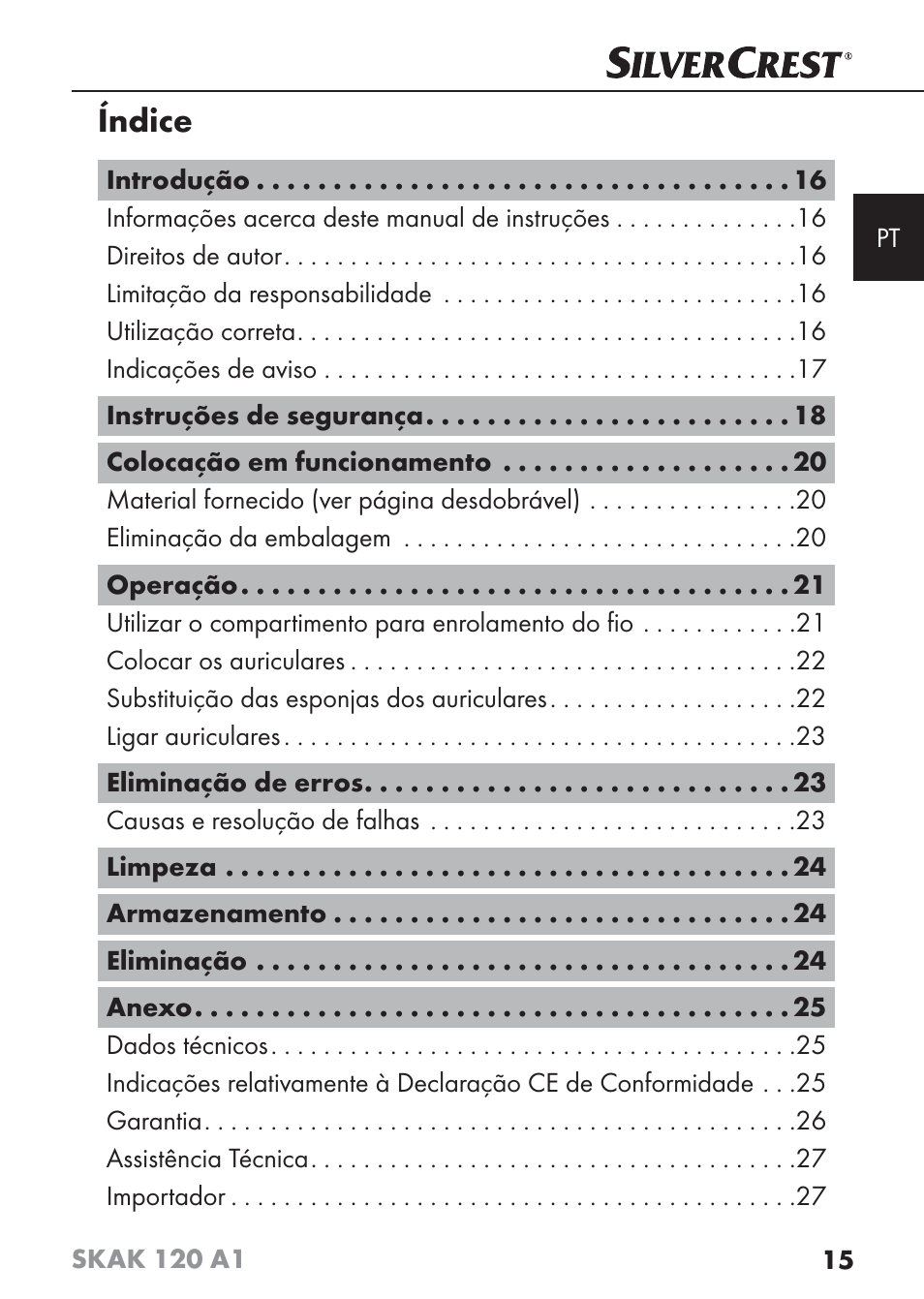 Índice | Silvercrest SKAK 120 A1 User Manual | Page 18 / 59