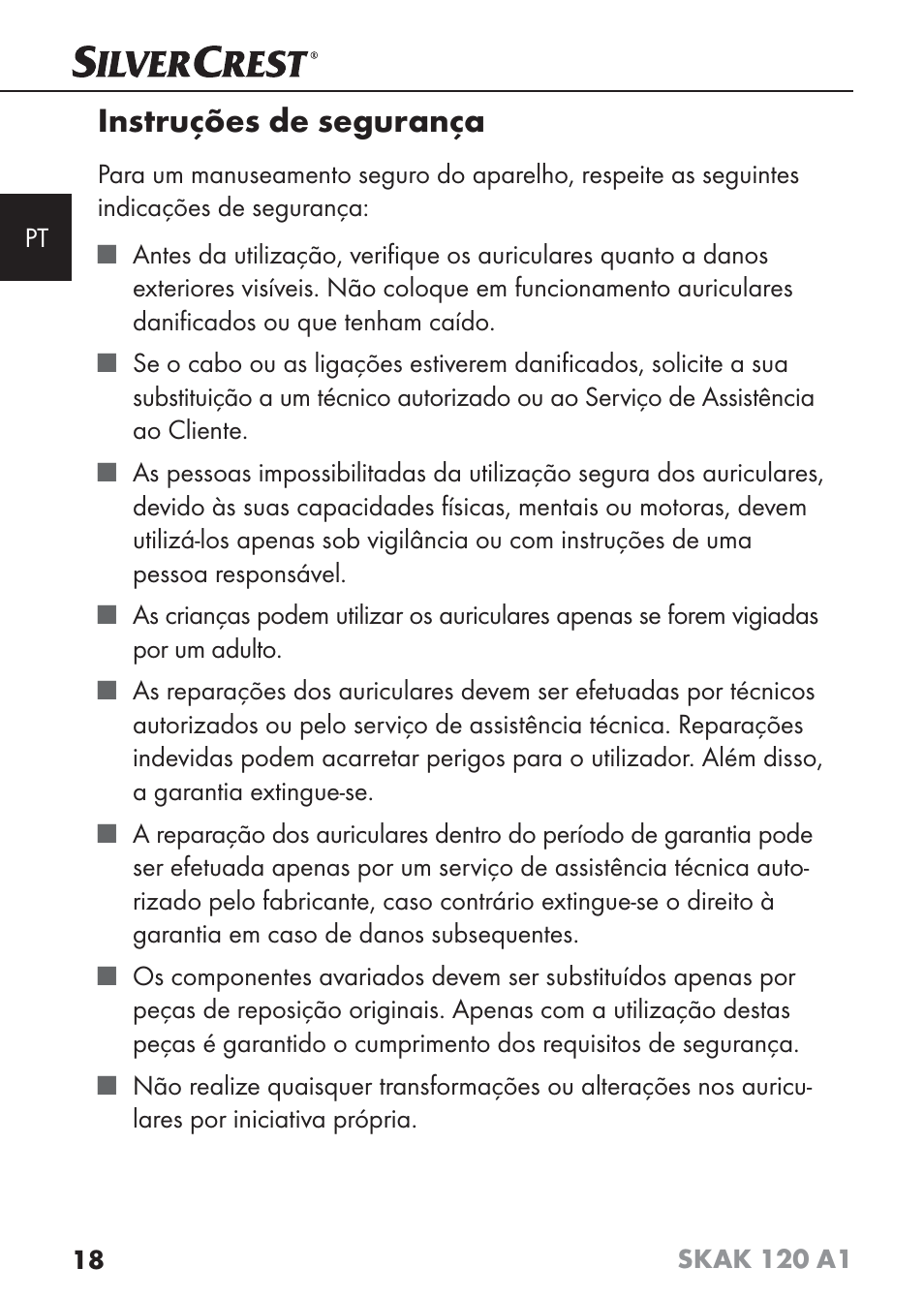 Instruções de segurança | Silvercrest SKAK 120 A1 User Manual | Page 21 / 59