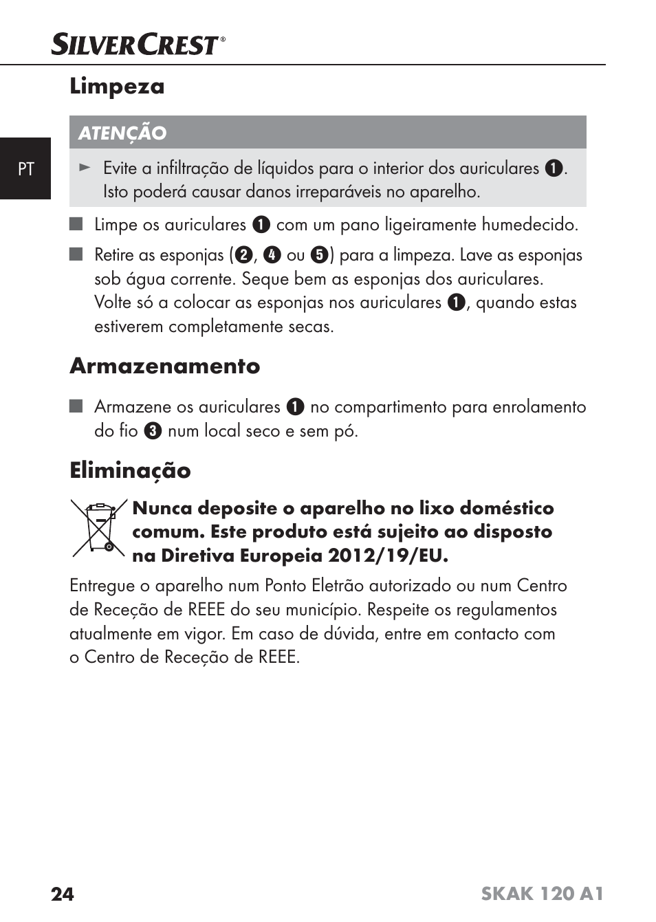 Limpeza, Armazenamento, Eliminação | Silvercrest SKAK 120 A1 User Manual | Page 27 / 59