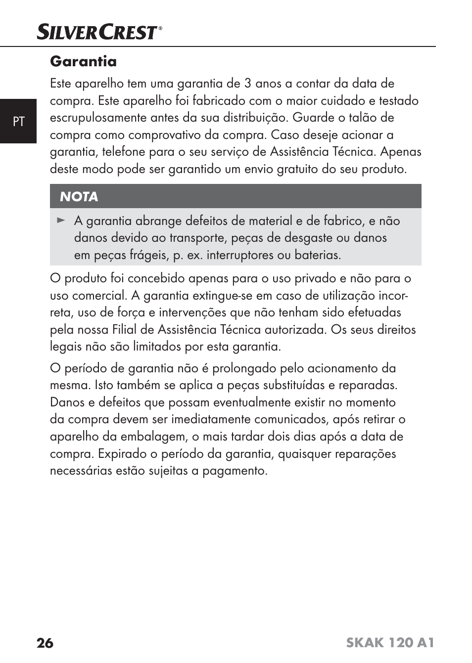 Garantia | Silvercrest SKAK 120 A1 User Manual | Page 29 / 59