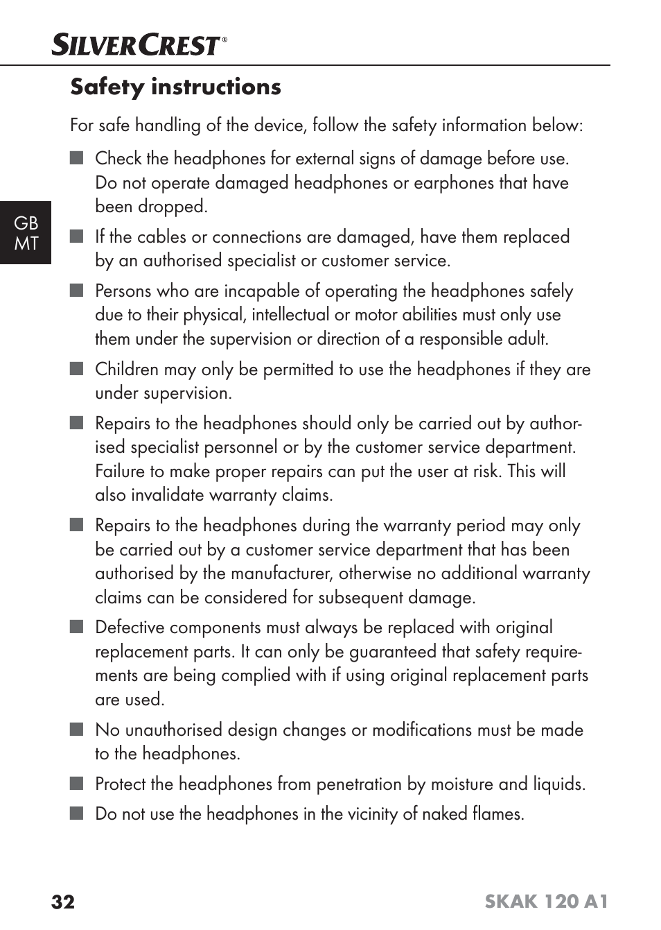 Safety instructions | Silvercrest SKAK 120 A1 User Manual | Page 35 / 59
