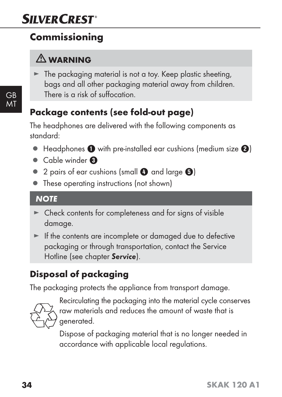 Commissioning | Silvercrest SKAK 120 A1 User Manual | Page 37 / 59