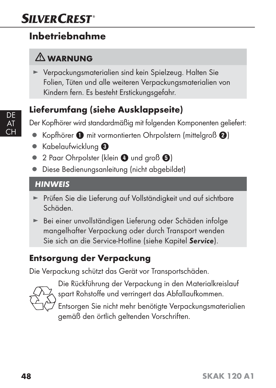 Inbetriebnahme | Silvercrest SKAK 120 A1 User Manual | Page 51 / 59