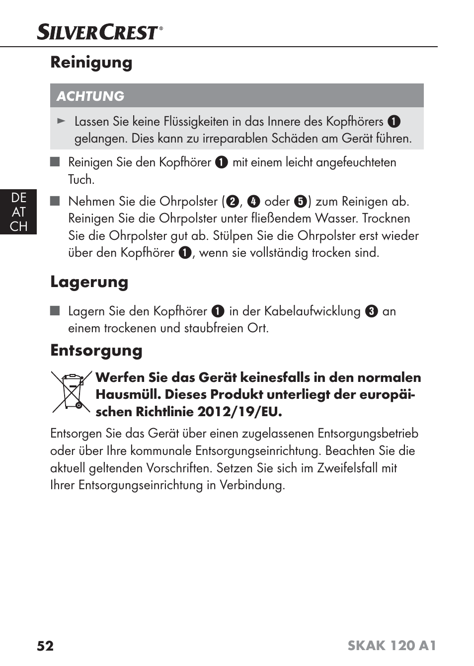 Reinigung, Lagerung, Entsorgung | Silvercrest SKAK 120 A1 User Manual | Page 55 / 59