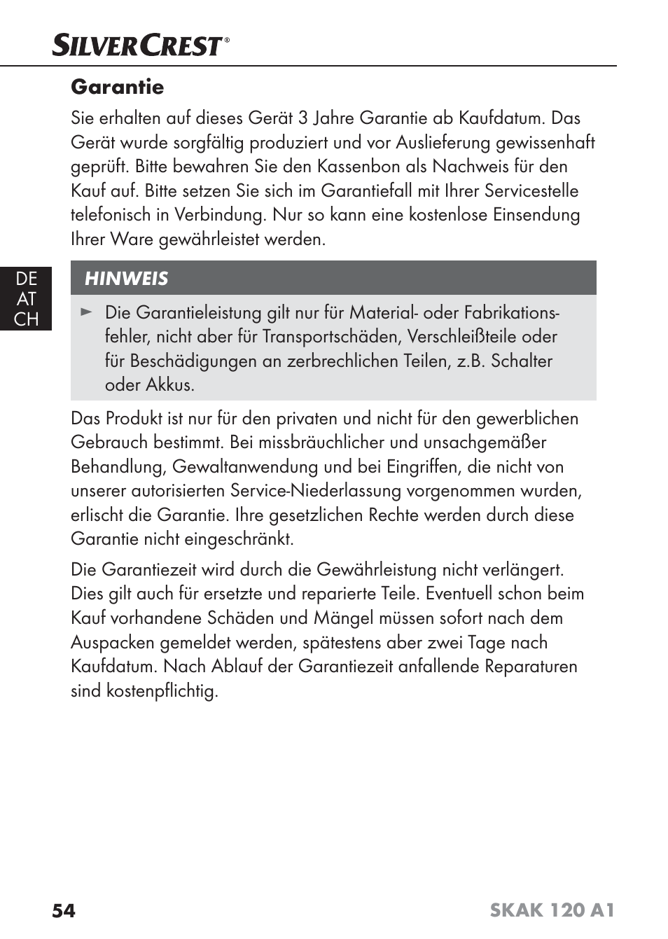 Garantie | Silvercrest SKAK 120 A1 User Manual | Page 57 / 59