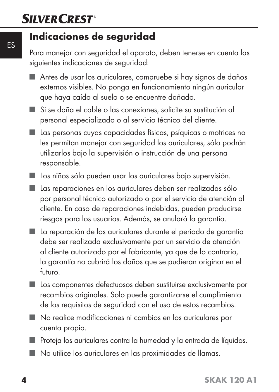 Indicaciones de seguridad | Silvercrest SKAK 120 A1 User Manual | Page 7 / 59