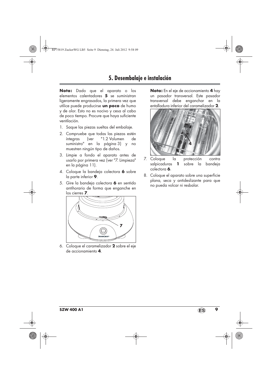 Desembalaje e instalación | Silvercrest SZW 400 A1 User Manual | Page 11 / 66