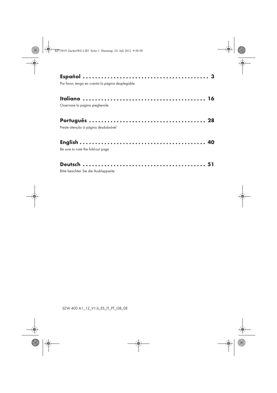 Español, Italiano, Português | English, Deutsch | Silvercrest SZW 400 A1 User Manual | Page 2 / 66