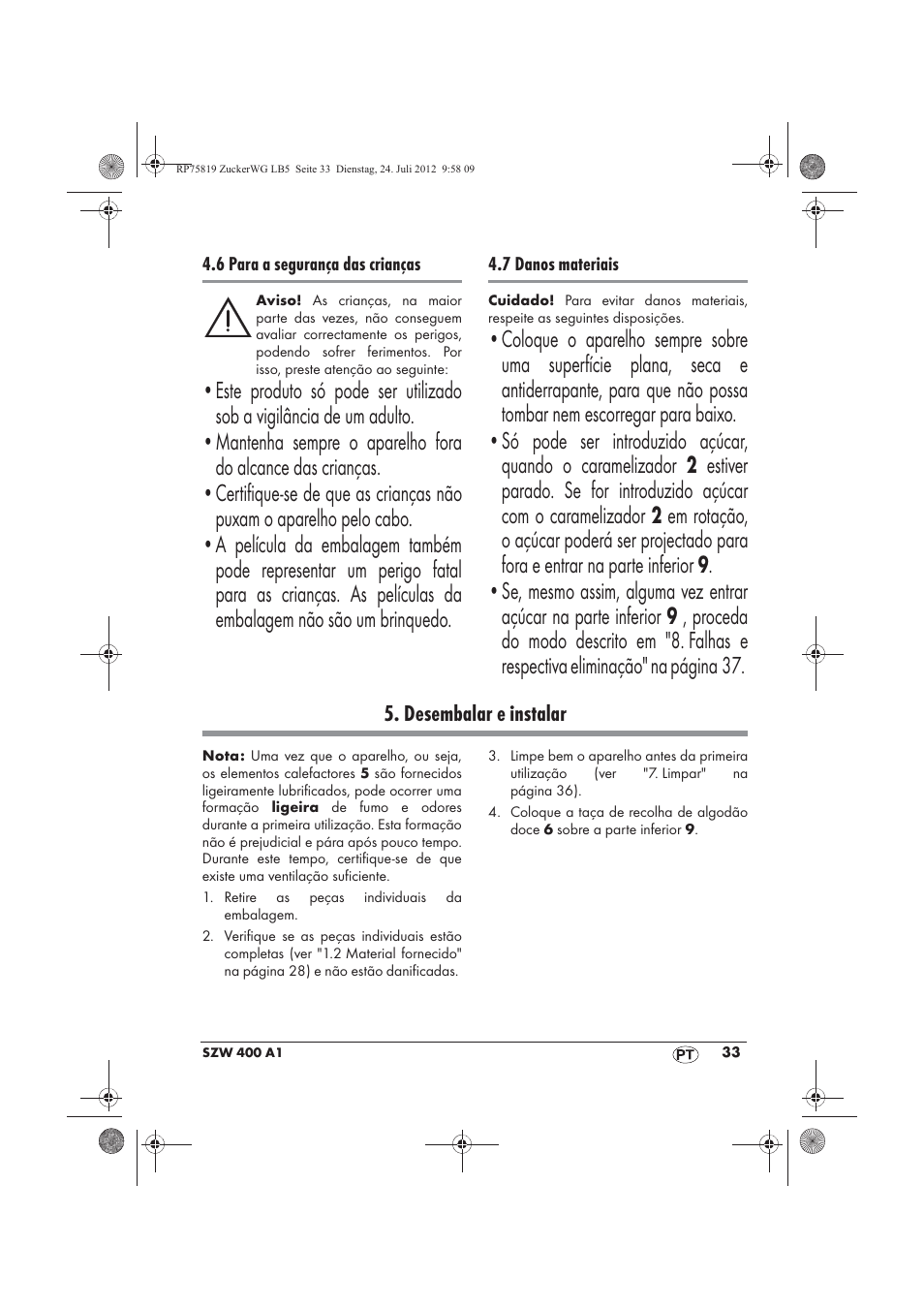 Desembalar e instalar | Silvercrest SZW 400 A1 User Manual | Page 35 / 66