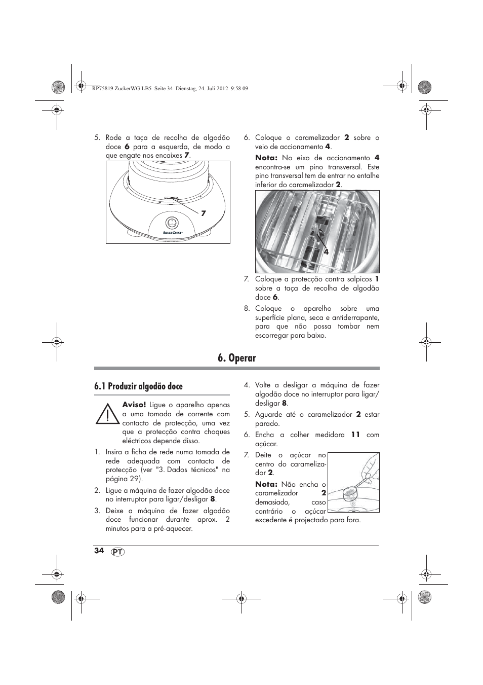 Operar, 1 produzir algodão doce | Silvercrest SZW 400 A1 User Manual | Page 36 / 66