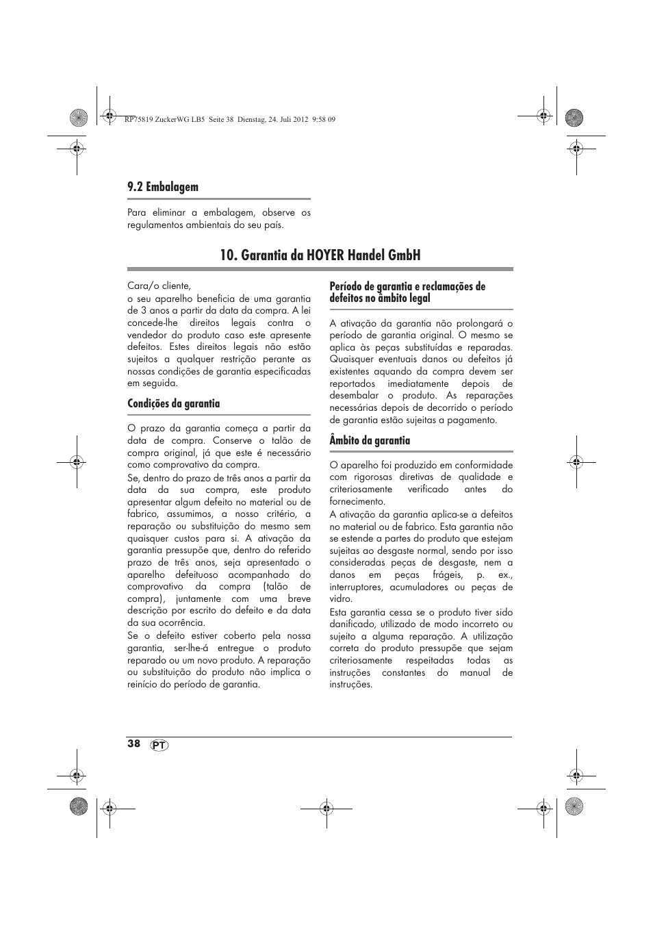 Garantia da hoyer handel gmbh | Silvercrest SZW 400 A1 User Manual | Page 40 / 66