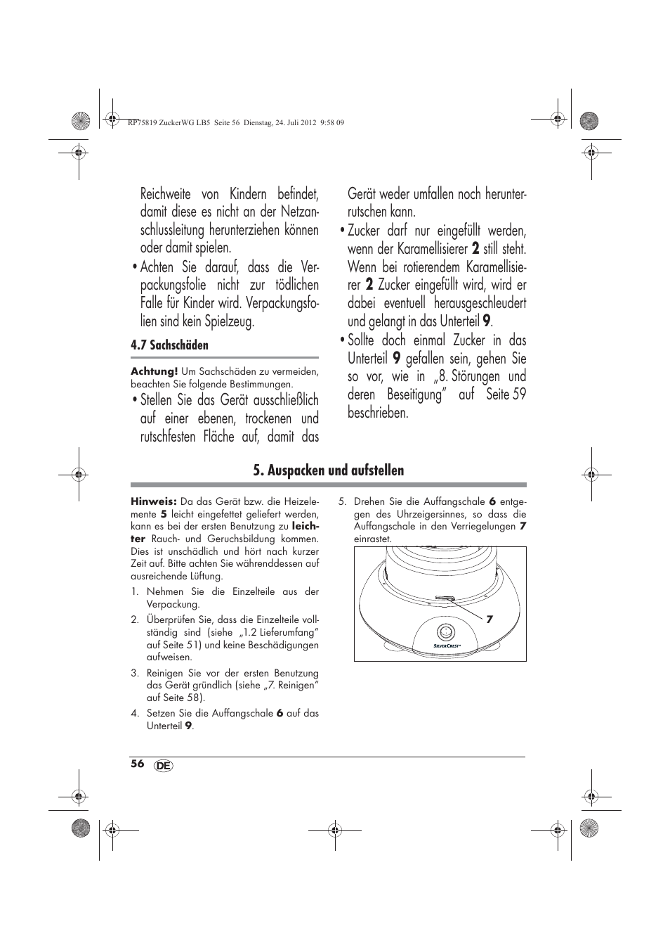 Auspacken und aufstellen | Silvercrest SZW 400 A1 User Manual | Page 58 / 66