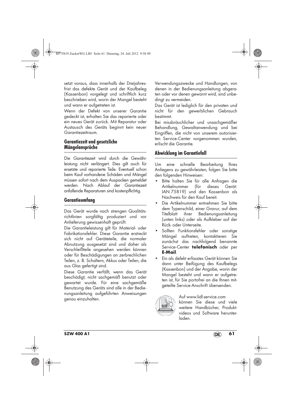 Silvercrest SZW 400 A1 User Manual | Page 63 / 66