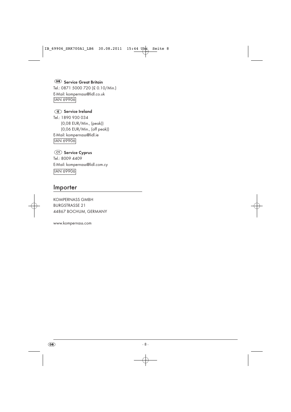 Importer | Silvercrest SRK 700 A1 User Manual | Page 10 / 18