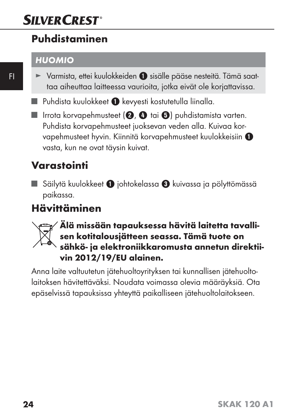 Puhdistaminen, Varastointi, Hävittäminen | Silvercrest SKAK 120 A1 User Manual | Page 27 / 101