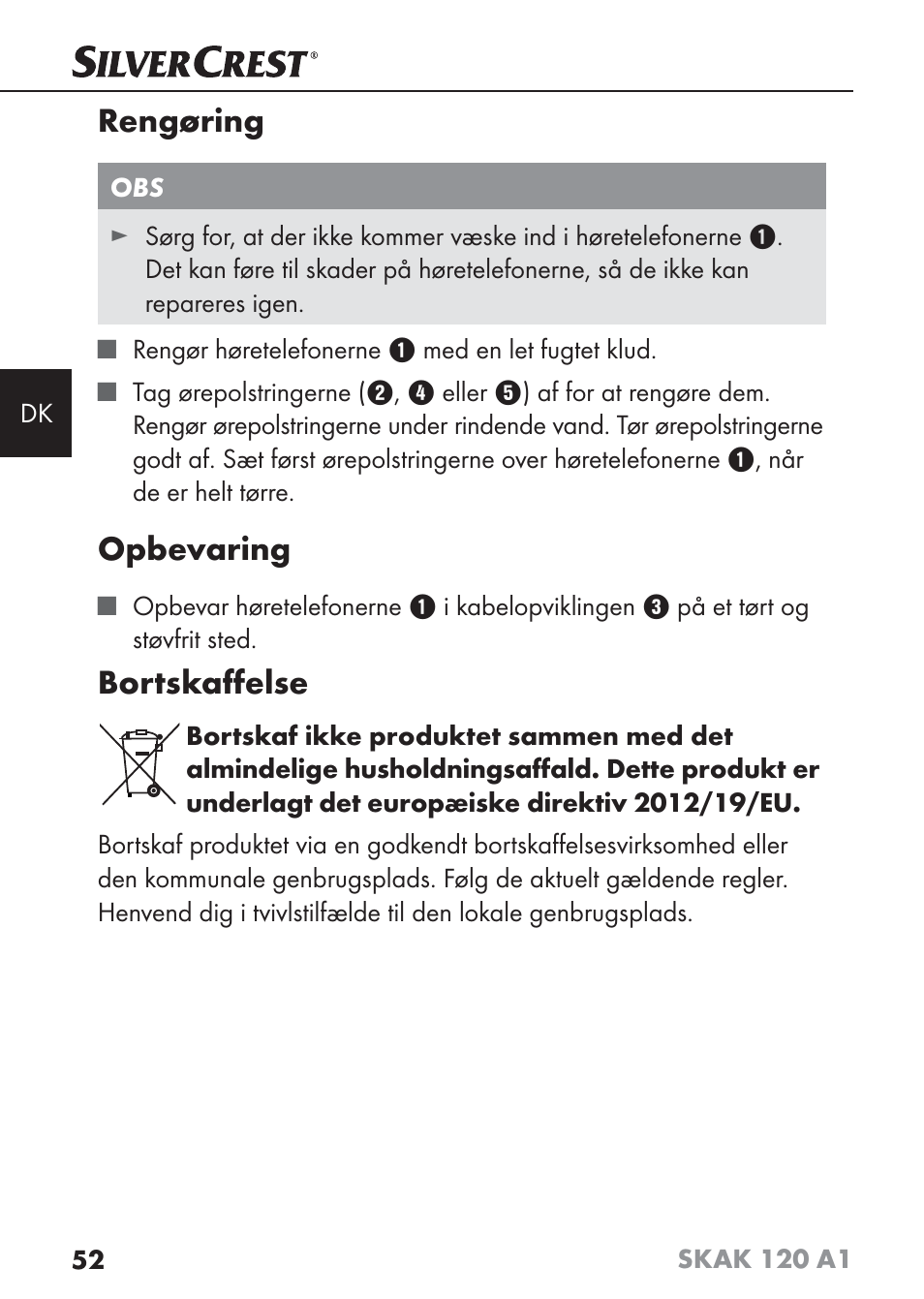 Rengøring, Opbevaring, Bortskaﬀ else | Silvercrest SKAK 120 A1 User Manual | Page 55 / 101