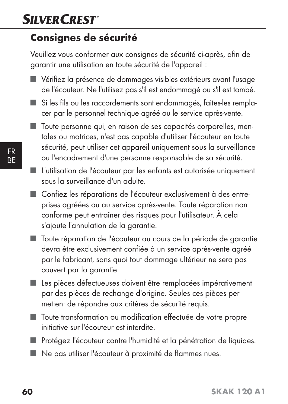 Consignes de sécurité | Silvercrest SKAK 120 A1 User Manual | Page 63 / 101