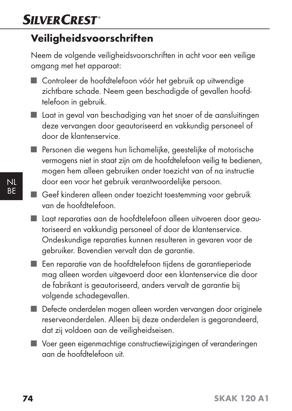 Veiligheidsvoorschriften | Silvercrest SKAK 120 A1 User Manual | Page 77 / 101