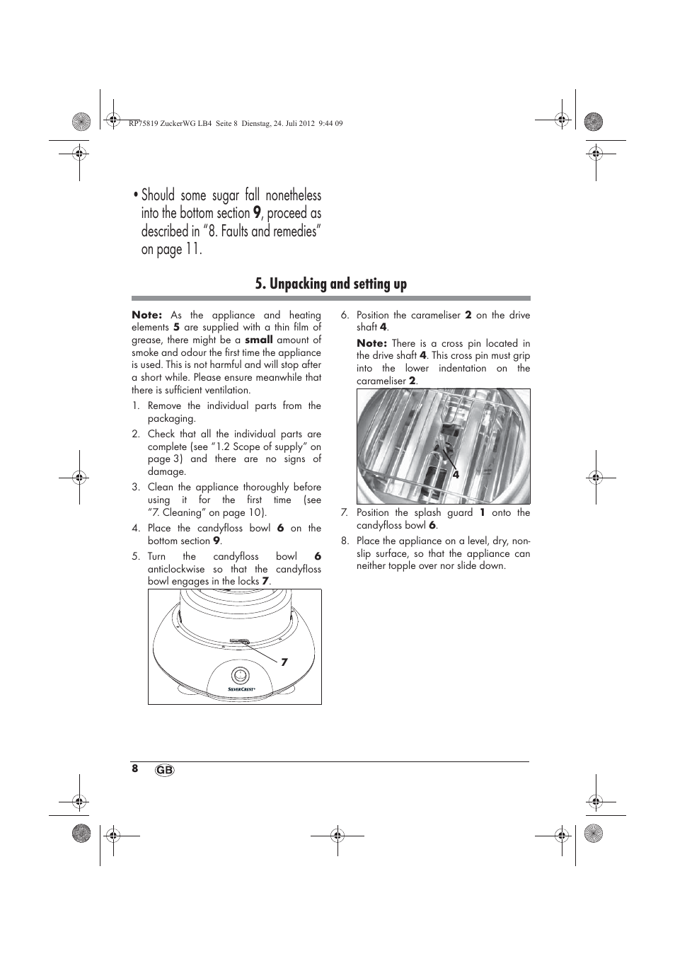 Unpacking and setting up | Silvercrest SZW 400 A1 User Manual | Page 10 / 86