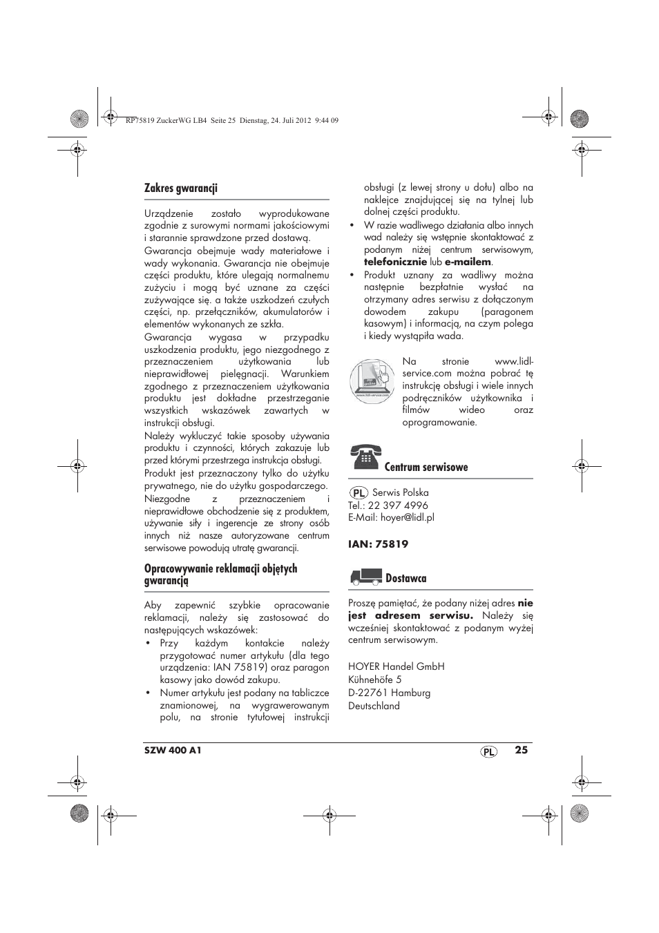 Silvercrest SZW 400 A1 User Manual | Page 27 / 86