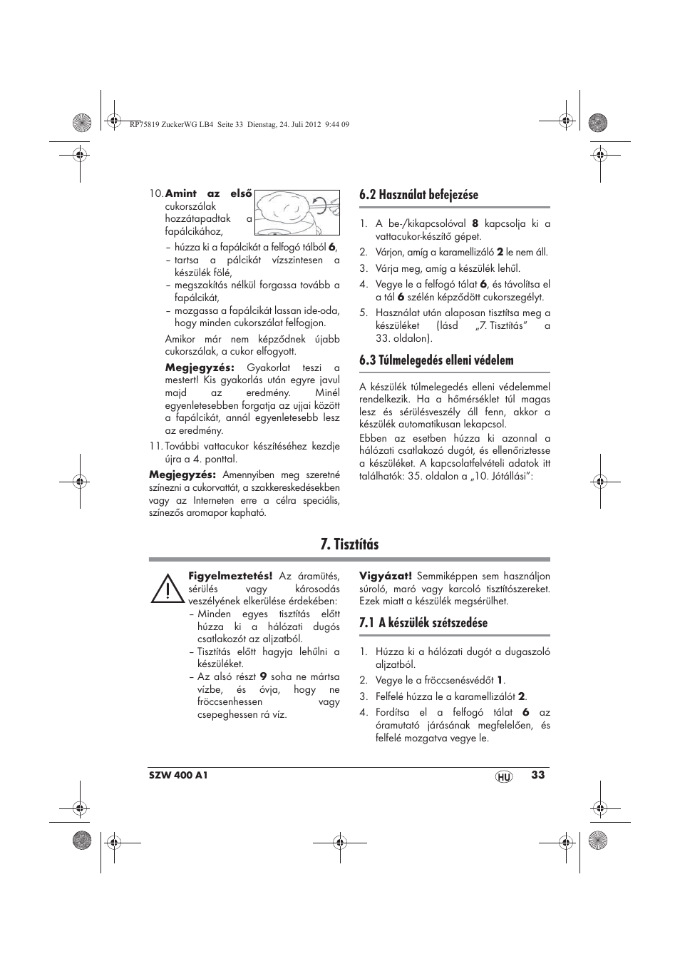 Tisztítás, 2 használat befejezése, 3 túlmelegedés elleni védelem | 1 a készülék szétszedése | Silvercrest SZW 400 A1 User Manual | Page 35 / 86