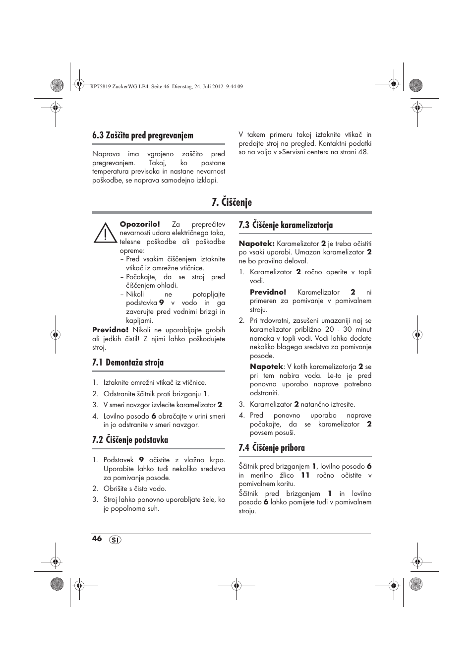 Čiščenje, 3 zaščita pred pregrevanjem, 1 demontaža stroja | 2 čiščenje podstavka, 3 čiščenje karamelizatorja, 4 čiščenje pribora | Silvercrest SZW 400 A1 User Manual | Page 48 / 86