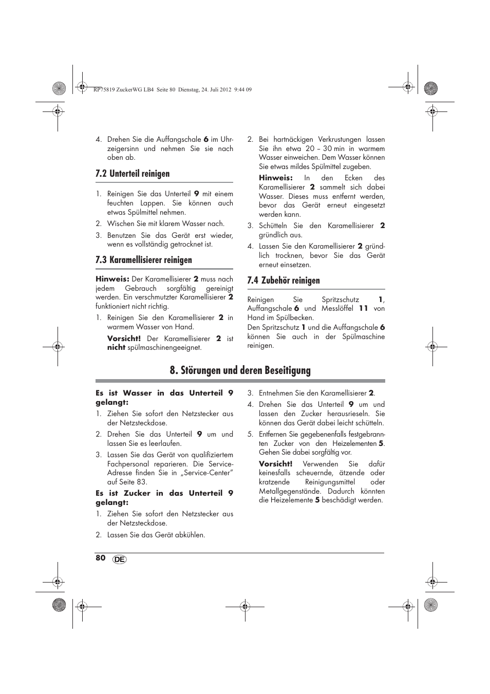 Störungen und deren beseitigung, 2 unterteil reinigen, 3 karamellisierer reinigen | 4 zubehör reinigen | Silvercrest SZW 400 A1 User Manual | Page 82 / 86