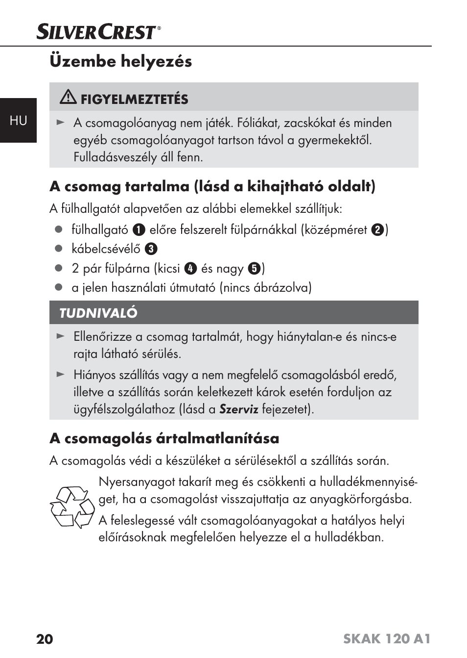Üzembe helyezés | Silvercrest SKAK 120 A1 User Manual | Page 23 / 73