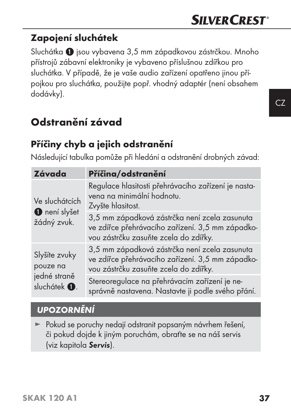 Odstranění závad | Silvercrest SKAK 120 A1 User Manual | Page 40 / 73