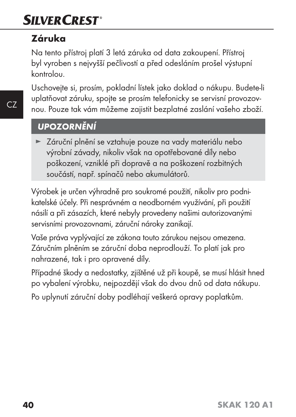 Záruka | Silvercrest SKAK 120 A1 User Manual | Page 43 / 73