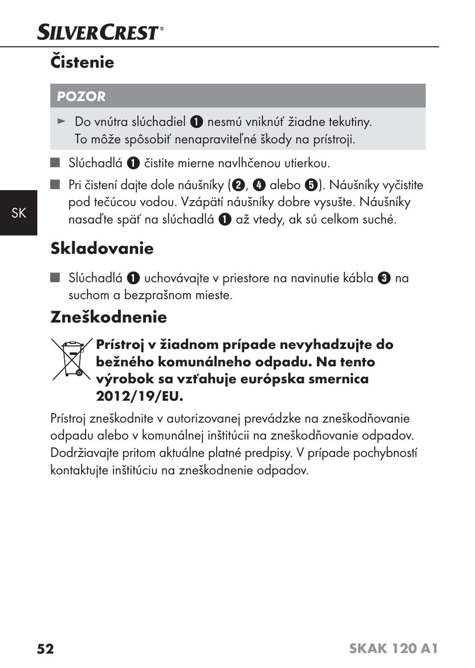 Čistenie, Skladovanie, Zneškodnenie | Silvercrest SKAK 120 A1 User Manual | Page 55 / 73
