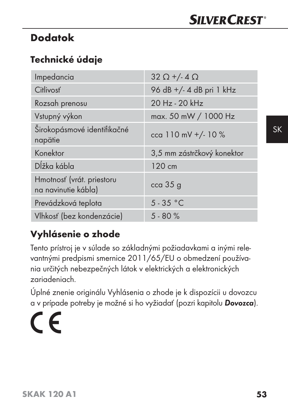 Dodatok | Silvercrest SKAK 120 A1 User Manual | Page 56 / 73
