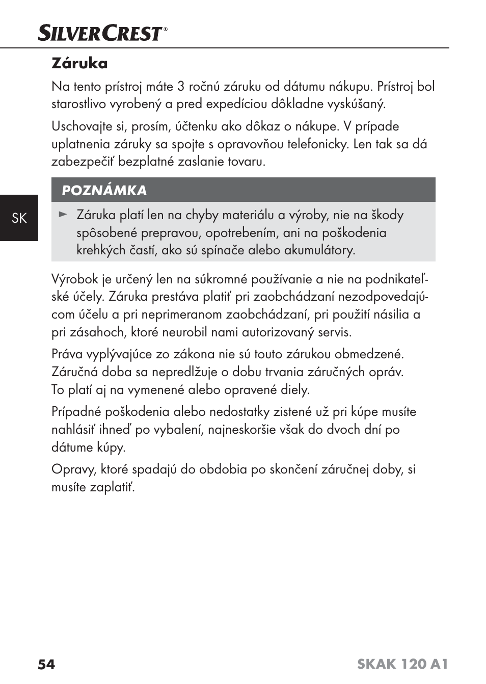 Záruka | Silvercrest SKAK 120 A1 User Manual | Page 57 / 73