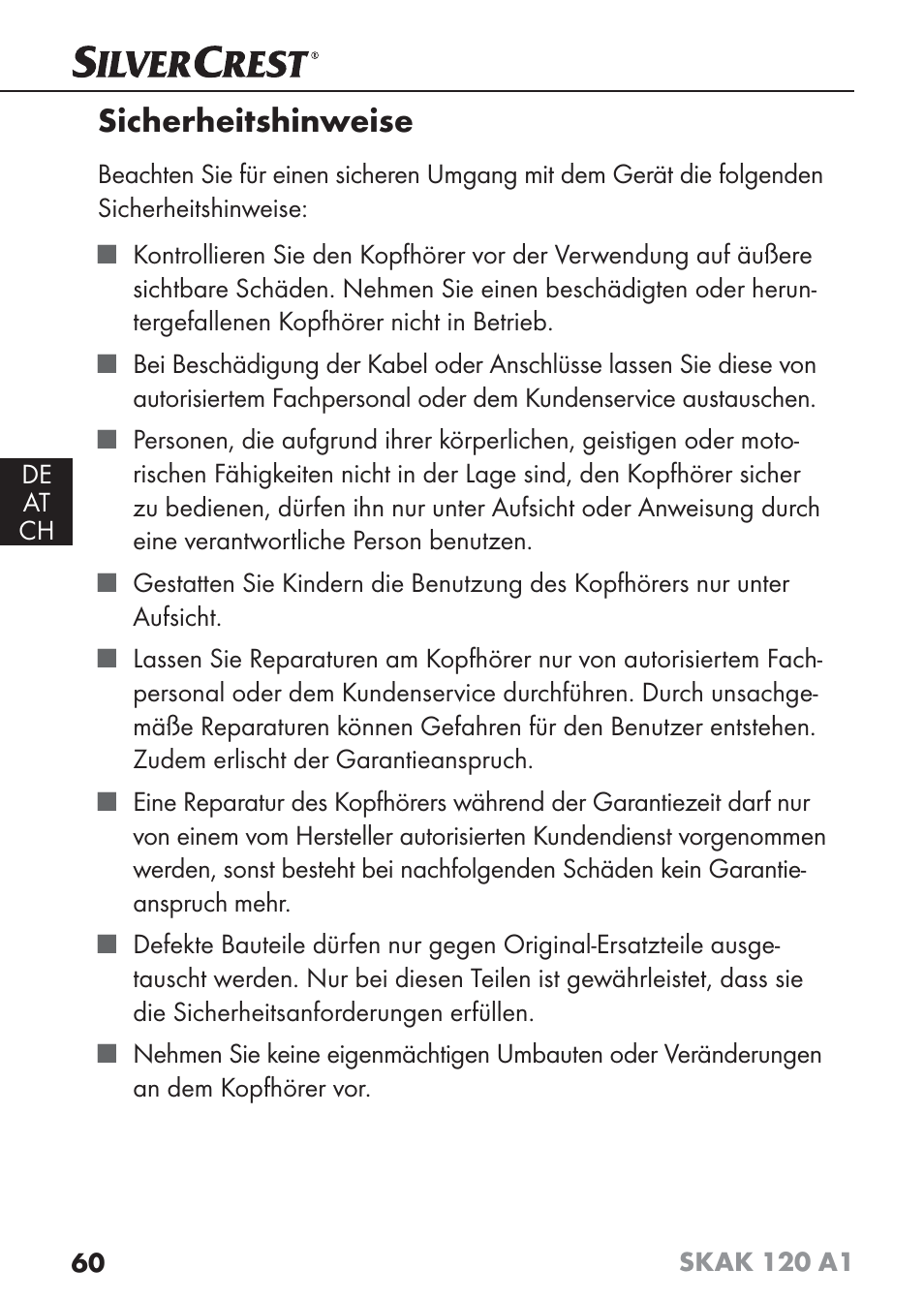 Sicherheitshinweise | Silvercrest SKAK 120 A1 User Manual | Page 63 / 73