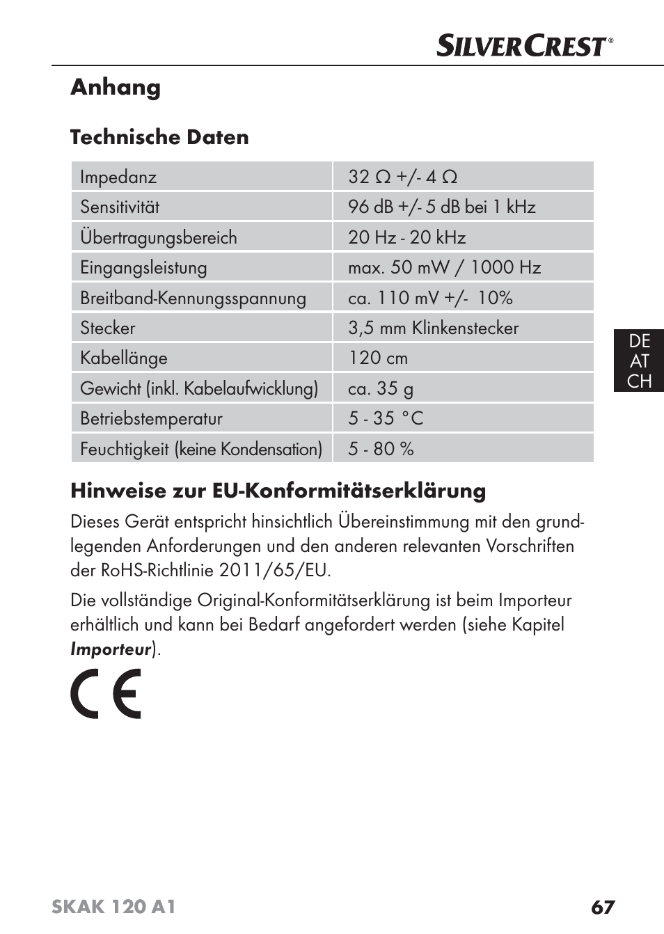 Anhang | Silvercrest SKAK 120 A1 User Manual | Page 70 / 73