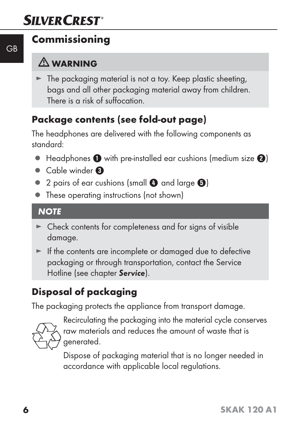 Commissioning | Silvercrest SKAK 120 A1 User Manual | Page 9 / 73