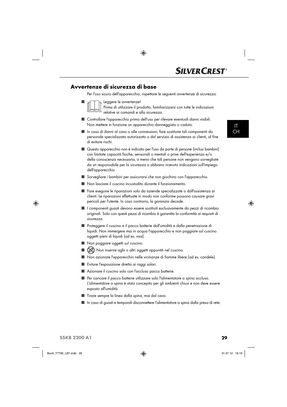 Avvertenze di sicurezza di base, It ch | Silvercrest SSKB 2200 A1 User Manual | Page 32 / 64
