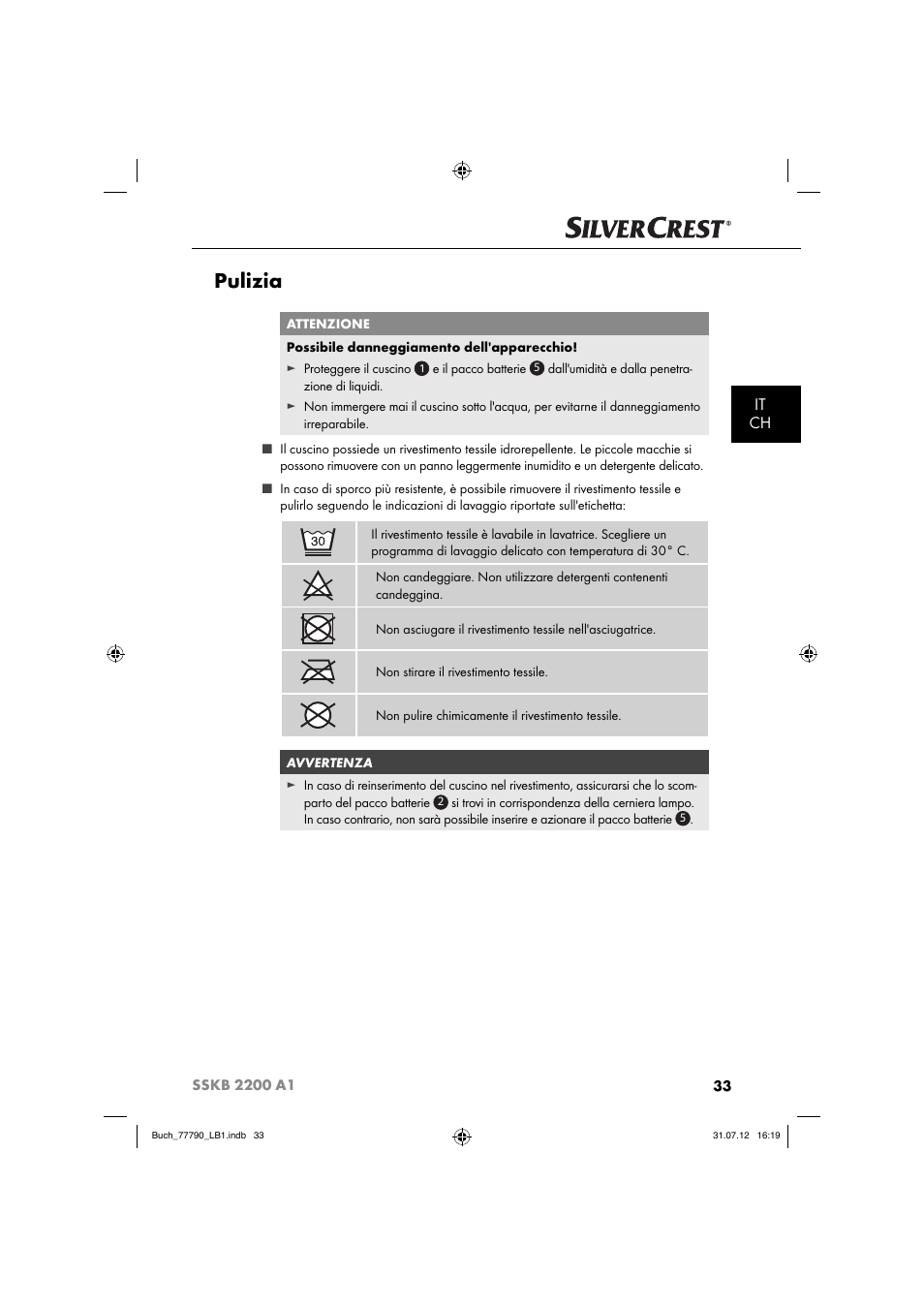 Pulizia, It ch | Silvercrest SSKB 2200 A1 User Manual | Page 36 / 64
