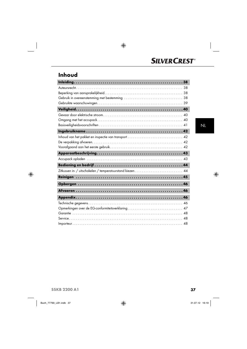 Inhoud | Silvercrest SSKB 2200 A1 User Manual | Page 40 / 64