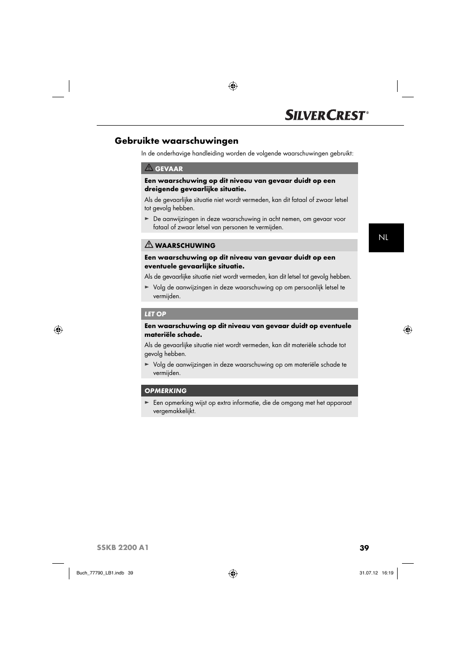 Gebruikte waarschuwingen | Silvercrest SSKB 2200 A1 User Manual | Page 42 / 64