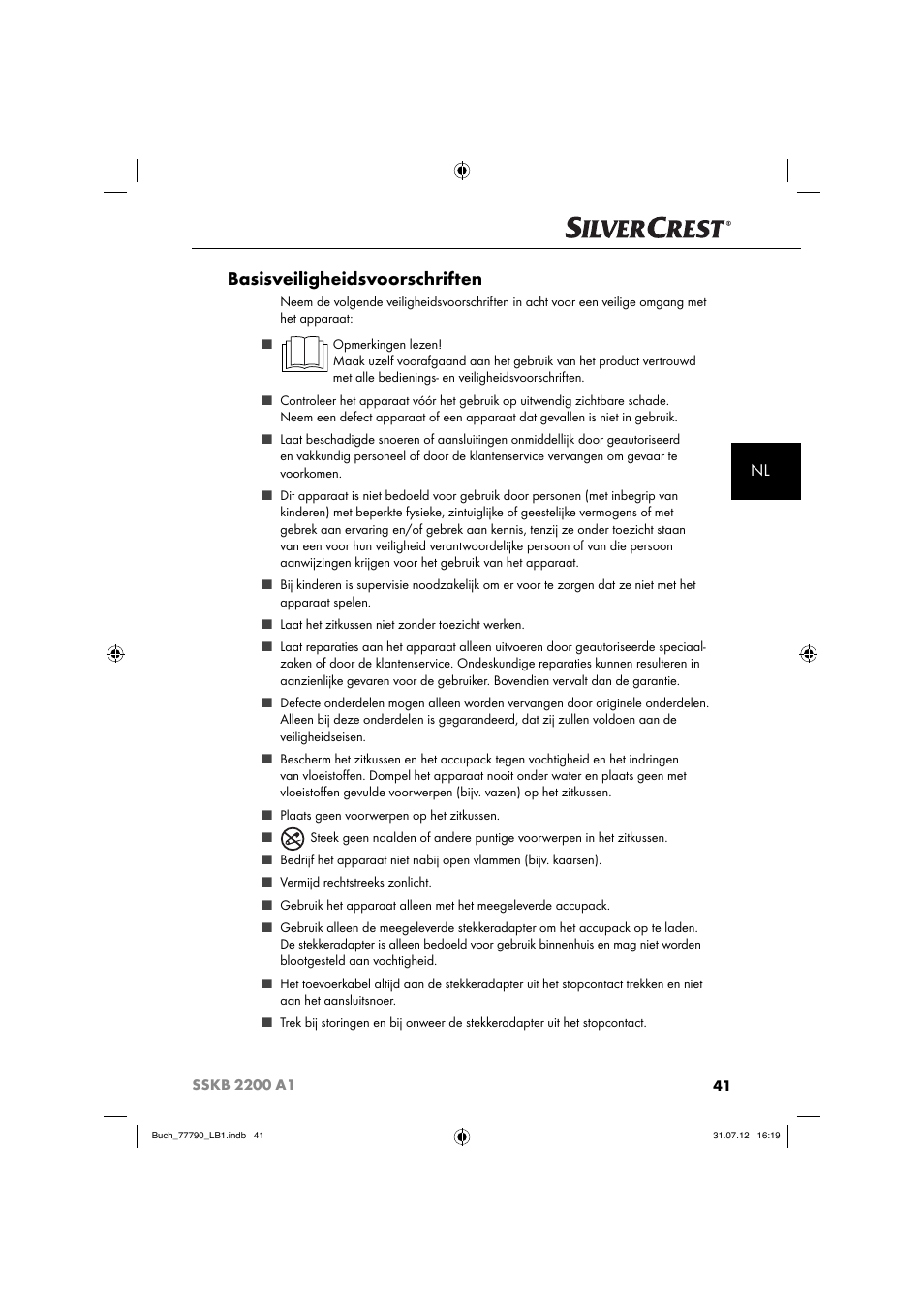 Basisveiligheidsvoorschriften | Silvercrest SSKB 2200 A1 User Manual | Page 44 / 64